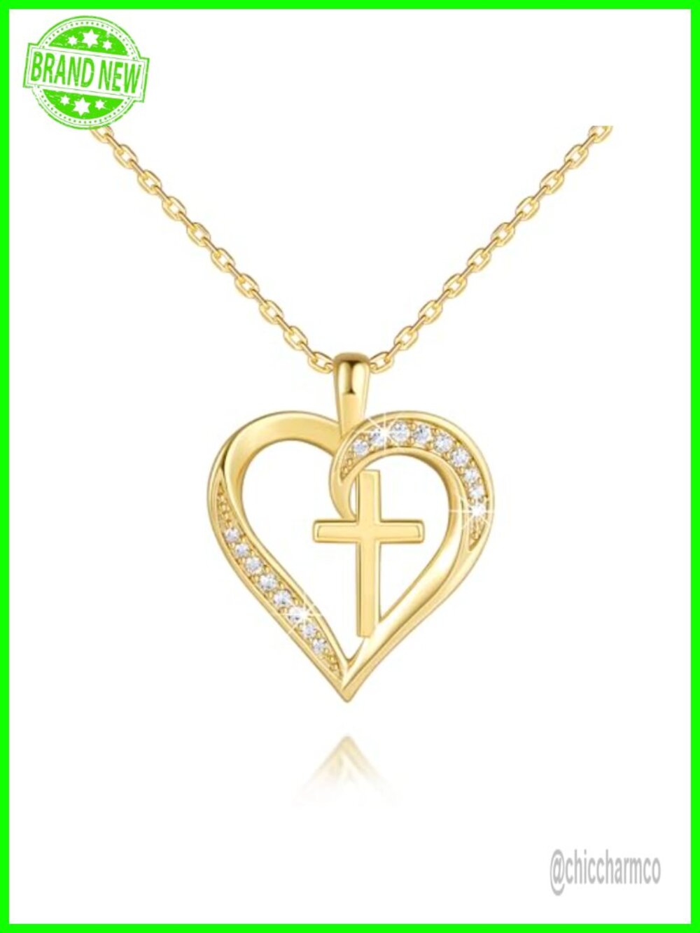 14K Gold Plated Cross Necklace for Women Heart CZ Pendant Cable Chain Lobster
